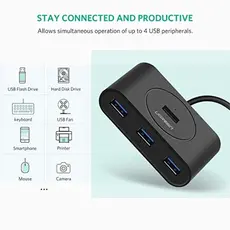 USB ჰაბი UGREEN CR113 (20291) NEW USB 3.0 4 Ports Hub with 2.0 OTG Black 1M, 4 image