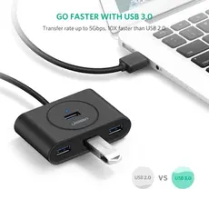 USB ჰაბი UGREEN CR113 (20291) NEW USB 3.0 4 Ports Hub with 2.0 OTG Black 1M, 5 image