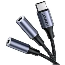 აუდიო ადაპტერი UGREEN AV144 (30732), Type C Male To 2x3.5 mm Female, Audio Cable, 25cm, Space Gray
