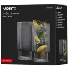 ჭიქების ნაკრები Ardesto Long glasses set, Graphite 380 ml, 2 pcs, glass, 5 image