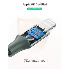 USB კაბელი UGREEN US304 (80564), 87W, MFi, USB-C to Lightning, 1m, Midnight Green, 7 image