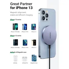 უსადენო დამტენი UGREEN CD245 (30233), MFA MagSafe 15W, Type-C to Magnetic Wireless Charger, Gray, 3 image