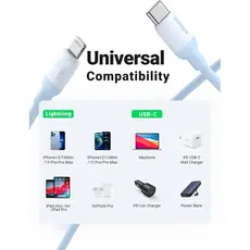 USB კაბელი UGREEN US387 (20313), MFi, USB-C To Lightning, 1m, Navy blue, 4 image