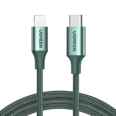USB კაბელი UGREEN US304 (80564), 87W, MFi, USB-C to Lightning, 1m, Midnight Green, 2 image