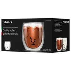 ყავის ჭიქა Ardesto Double wall borosilicate glass mug set Animals, 300 ml, 2 pcs, 3 image