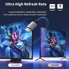 ვიდეო კაბელი UGREEN 25905, 8K DisplayPort To DisplayPort DP To DP Cable, 2M, Black/Gray, 4 image