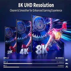 ვიდეო კაბელი UGREEN 25905, 8K DisplayPort To DisplayPort DP To DP Cable, 2M, Black/Gray, 5 image