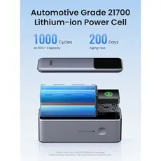 პორტატული დამტენი UGREEN PB721 (35524B) Nexode with Smart Digital Display, 20000mAh, Type-C, USB, Power Bank, Grey, 4 image