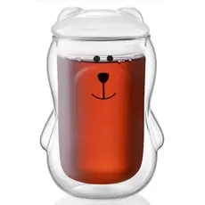 ჭიქების ნაკრები Ardesto Double wall borosilicate glass mug set with a lid Animals, 300 ml, 2 pcs, with glass lid, 4 image