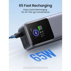 პორტატული დამტენი UGREEN PB722 (35525B) Nexode with Smart Digital Display, 25000mAh, Type-C, USB, Power Bank, Grey, 4 image