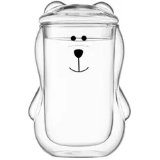 ჭიქების ნაკრები Ardesto Double wall borosilicate glass mug set with a lid Animals, 300 ml, 2 pcs, with glass lid, 2 image