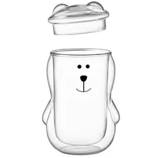 ჭიქების ნაკრები Ardesto Double wall borosilicate glass mug set with a lid Animals, 300 ml, 2 pcs, with glass lid, 3 image