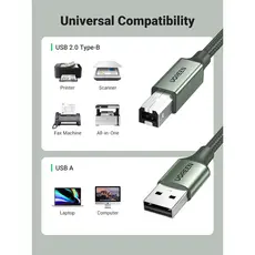 პრინტერის კაბელი UGREEN 90817, USB-A To USB-B, Printer Cable, 3m, Green, 3 image