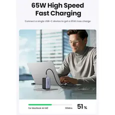 მობილურის დამტენი UGREEN 25871 Nexode Pro, 65W, USB, Type-C, Gray + Type-c Cable 1,5M, 7 image