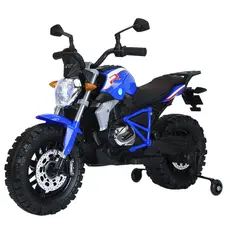 ბავშვის ელექტრო მოტოციკლი 608BLU ტყავის სავარძლითა და კაუჩუკის საბურავებით
