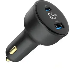 მანქანის დამტენი Gembird TA-UC-AC2PD65LCD-CAR-01 2-port USB Car Fast Charger USB-C PD LCD 65W Black, 2 image