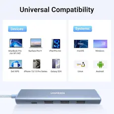 USB-C ჰაბი UGREEN CM478 (35581), USB, USB-C, HDMI, HUB, Blue, 3 image