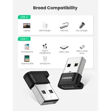 USB ადაპტერი UGREEN US280 (50568), USB A Male To USB-C Female Adapter, Black, 4 image