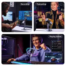 მიკროფონი UGREEN CM769 (35629), Microphone for PC, RGB, USB, 3.5mm, Black, 6 image