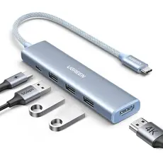 USB-C ჰაბი UGREEN CM478 (35581), USB, USB-C, HDMI, HUB, Blue, 2 image
