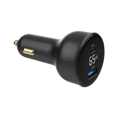 მანქანის დამტენი Gembird TA-UC-AC2PD65LCD-CAR-01 2-port USB Car Fast Charger USB-C PD LCD 65W Black, 7 image