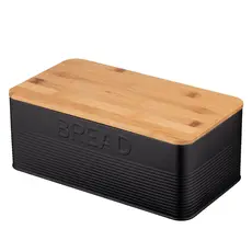 პურის შესანახი Ardesto Bread bin Midori 33х18х12cm, metal, bamboo, black, 2 image