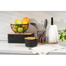 პურის შესანახი Ardesto Bread bin Midori 33х18х12cm, metal, bamboo, black, 3 image