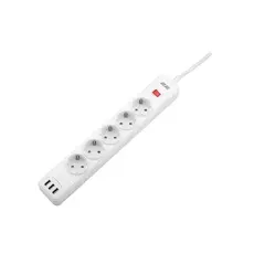 დენის გამანაწილებელი 2Е 2E-SP515M2USBWH, 5 Socket, 3xUSB-A, 2m, Power Strip With Surge Protector, White, 3 image