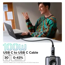 USB კაბელი UGREEN Uno L509 (35512), 100W, Type-C to Type-C, 2M, Black/Grey, 7 image
