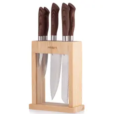 დანების კომპლექტი Ardesto Knives Set with block Midori, 6pcs, stainless steel, plastic, bamboo, brown, 2 image