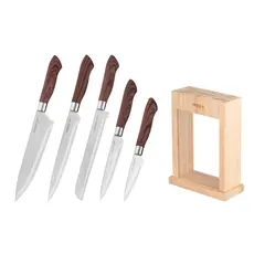 დანების კომპლექტი Ardesto Knives Set with block Midori, 6pcs, stainless steel, plastic, bamboo, brown, 4 image