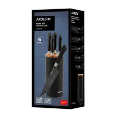 დანების კომპლექტი Ardesto Knives Set with block Gemini, 6pcs, stainless steel, plastic, black, 10 image