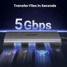 USB-C ჰაბი UGREEN CM498 (15852) Revodok 206, 2 x HDMI, USB, Type-C, HUB, Grey, 3 image