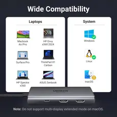 USB-C ჰაბი UGREEN CM498 (15852) Revodok 206, 2 x HDMI, USB, Type-C, HUB, Grey, 5 image