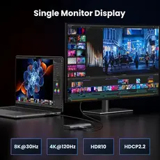 USB-C ჰაბი UGREEN CM498 (15852) Revodok 206, 2 x HDMI, USB, Type-C, HUB, Grey, 9 image