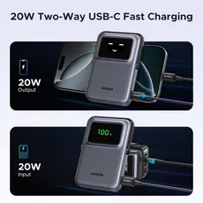 პორტატული დამტენი UGREEN PB572 (45327) Uno, 10000mAh, Magnetic Wireless Power Bank, Grey, 13 image
