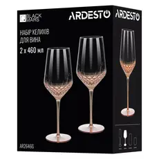 ჭიქების ნაკრები Ardesto AR2646G Black Mars Favola, 460ml, 2pcs, Wine Glasses Set, Transparent/Golden, 4 image
