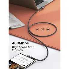 USB კაბელი UGREEN US323 (70529), 60W, Right Angle type-C to type-C Angled, 1m, Black/Grey, 6 image