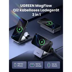 უსადენო დამტენი UGREEN W707 (45025) Qi2 MagFlow, 15W, Wireless Charging Station With 30W USB-C Charger, Space gray, 6 image