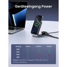 უსადენო დამტენი UGREEN W707 (45025) Qi2 MagFlow, 15W, Wireless Charging Station With 30W USB-C Charger, Space gray, 9 image
