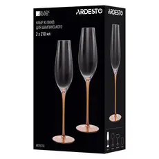 ჭიქების ნაკრები Ardesto AR2621G Black Mars Amber, 210ml, 2pcs, Champagne Glasses Set, Transparent/Golden, 3 image