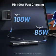 USB-C ჰაბი UGREEN CM639 (35625) Revodok 308, HDMI, DP, Type-C, USB-A, PD, 8 in 1 USB C Docking Station, Grey, 5 image