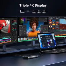 USB-C ჰაბი UGREEN CM639 (35625) Revodok 308, HDMI, DP, Type-C, USB-A, PD, 8 in 1 USB C Docking Station, Grey, 8 image