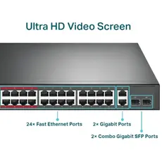 სვიჩი TP-link TL-SL1226P 24-Port 10/100Mbps + 2-Port Gigabit Rackmount Switch with 24-Port PoE+, 3 image