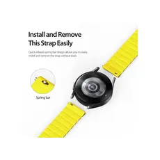 სმარტ საათის სამაჯური DUX DUCIS YA Series 43mm Genuine Cow Leather Strap 20mm Watch Band - Black+Yellow, 4 image