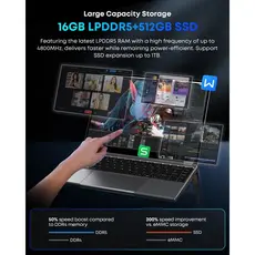 ნოუთბუქი Chuwi FreeBook N150, 13.4", Intel N150, 16GB, 512GB SSD, Integrated, W11H, Grey, 10 image