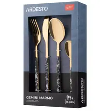 დანა ჩანგლის ნაკრები Ardesto AR1916MBS Gemini Marmo, 16pcs, Cutlery Set, Golden/Black, 6 image