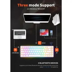 კლავიატურა Royal Kludge RK G68 RGB Mechanical Keyboard, Red switch, Hot Swappable, Wireless, USB Type-C, 2.4 GHz, Bluetooth, White, 6 image