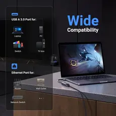 ადაპტერი UGREEN CM209 (50922), USB 3.0 to RJ45 Ethernet Adapter, Space Gray, 3 image