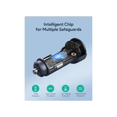 ავტომობილის უსადენო დამტენი Aukey 65W CC-Y23 Enduro Type-C Dual 2-Port Car Charger - Gray, 10 image